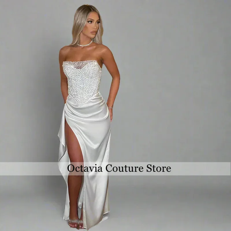 Shiny Sequined Sweetahrt Satin Sheath Wedding Dresses Side Slit Custom Made 2026 Vestido De Noival
Shiny Sequined Sweetahrt Satin Sheath Wedding Dresses Side Slit Custom Made 2026 Vestido De Noival