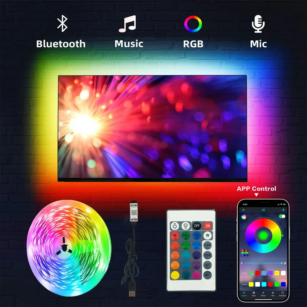 5050 RGBW Bluetooth LED Strip Lights Remote Control Tape Diode ws2812b USB Led Neon Night Light for Room TV Desktop Atmosphere
5050 RGBW Bluetooth LED Strip Lights Remote Control Tape Diode ws2812b USB Led Neon Night Light for Room TV Desktop Atmosphere