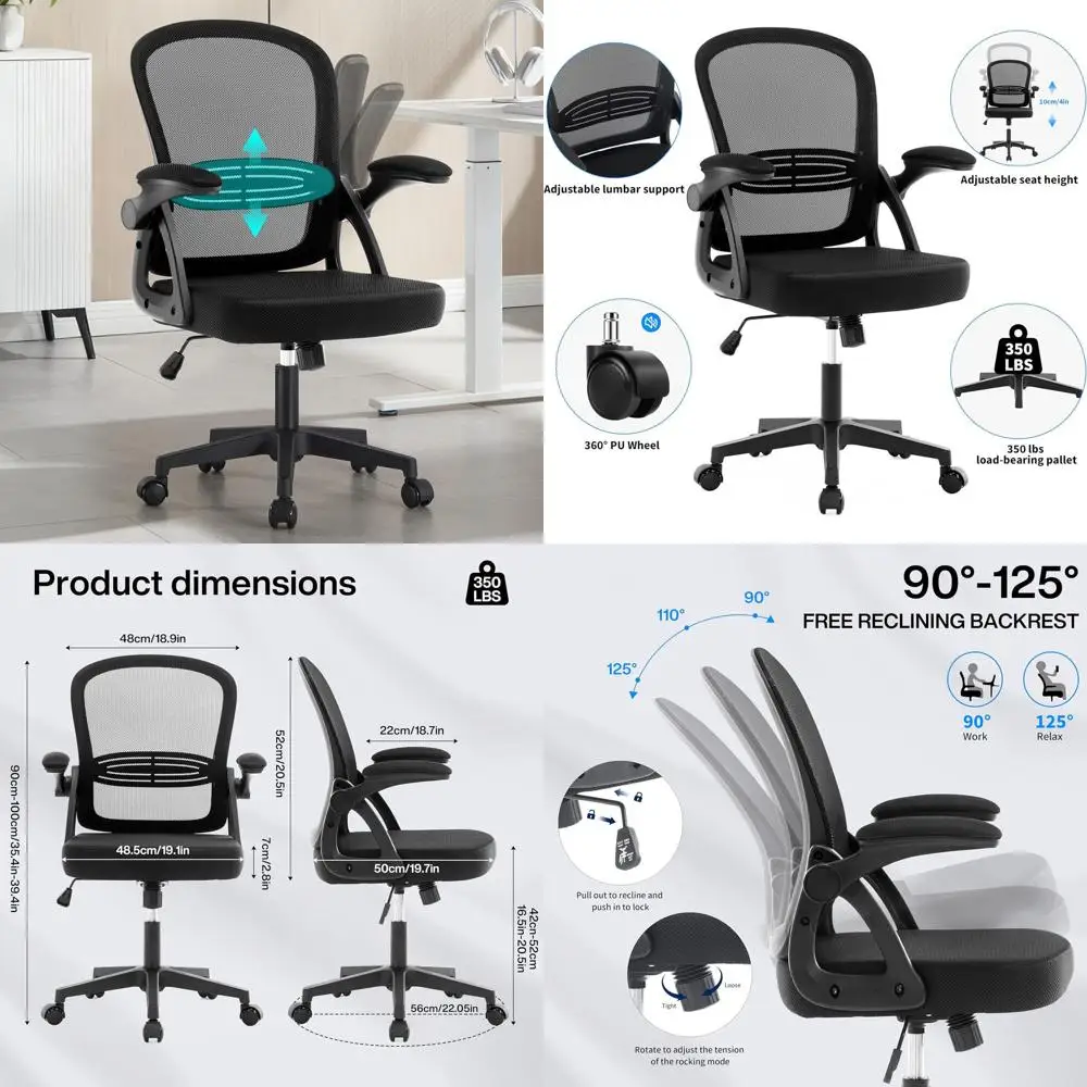 Черное эргономичное офисное кресло с сетчатой спинкой, регулируемой поясничной опорой и колесиками для дома и офиса
Черное эргономичное офисное кресло с сетчатой спинкой, регулируемой поясничной опорой и колесиками для дома и офиса