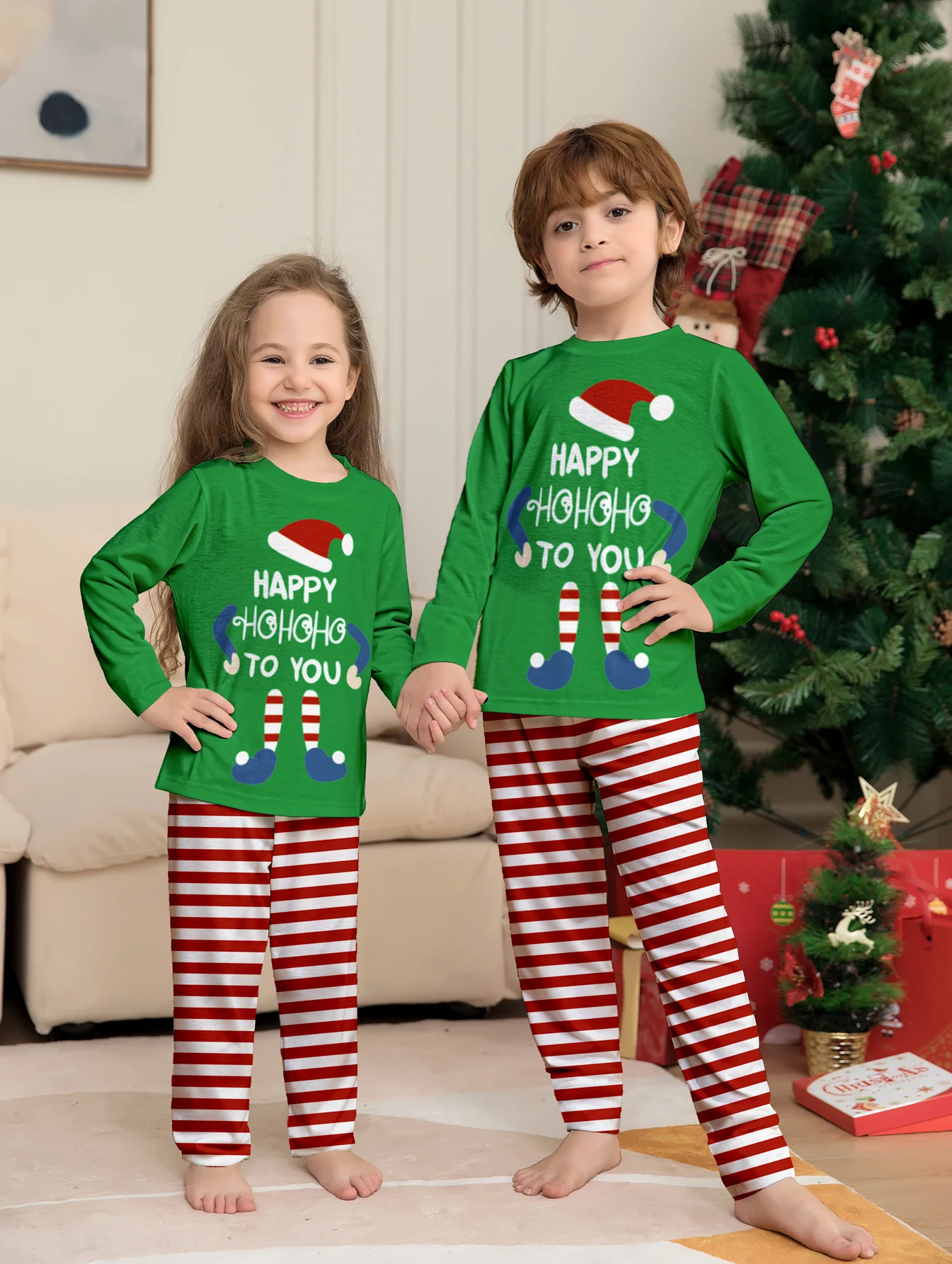 Merry Christmas Kids Matching Pajamas Elf "Happy HoHoHo" Green Top Red White Striped Sleepwear
Merry Christmas Kids Matching Pajamas Elf "Happy HoHoHo" Green Top Red White Striped Sleepwear