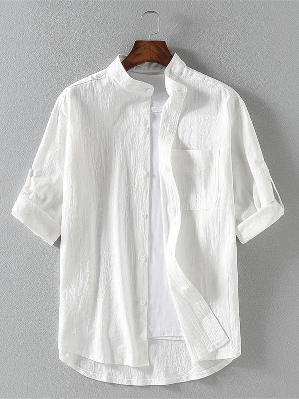Men's Linen Cotton Casual Shirt Half Sleeve Loose Fit Breathable Pure Color Stand Collar Summer Thin Short Sleeve Top
Men's Linen Cotton Casual Shirt Half Sleeve Loose Fit Breathable Pure Color Stand Collar Summer Thin Short Sleeve Top