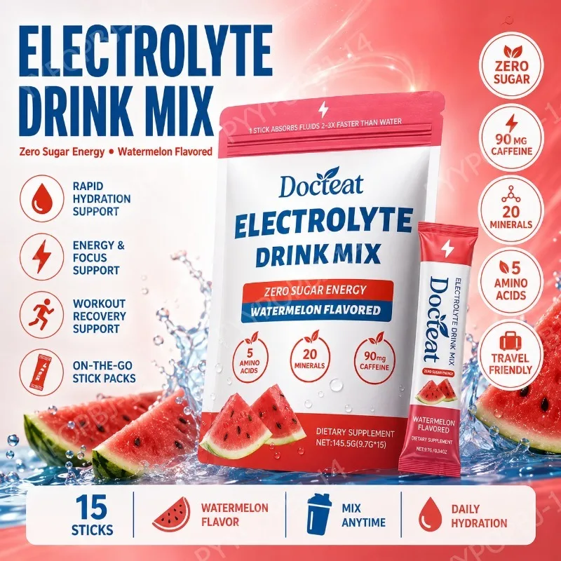 Electrolyte Mix Powder Hydration Support with Electrolytes Watermelon Flavor 15 Sticks
Electrolyte Mix Powder Hydration Support with Electrolytes Watermelon Flavor 15 Sticks