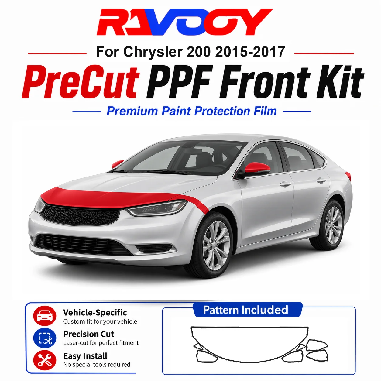 8.5mil TPU Precut PPF Kit For Chrysler 200 2015-2017 - Hood, Fenders & Mirror Set - Self-Healing Clear Bra Film
8.5mil TPU Precut PPF Kit For Chrysler 200 2015-2017 - Hood, Fenders & Mirror Set - Self-Healing Clear Bra Film