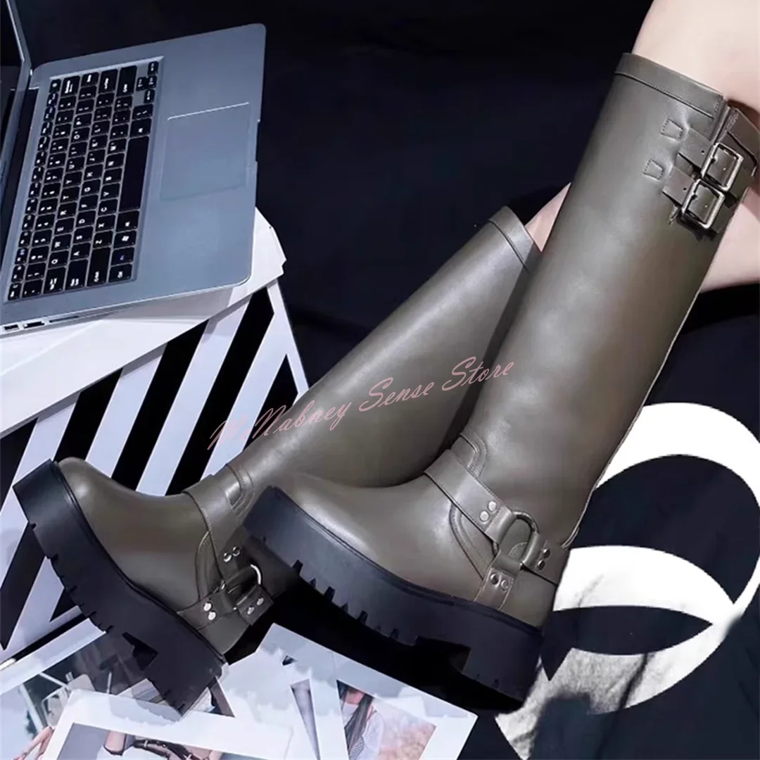 Buckles Round Toe Boots Thick Sole Height Increasing Slip On Knee High Boots Casual Women Shoes New Style Solid Leather Autumn
Buckles Round Toe Boots Thick Sole Height Increasing Slip On Knee High Boots Casual Women Shoes New Style Solid Leather Autumn