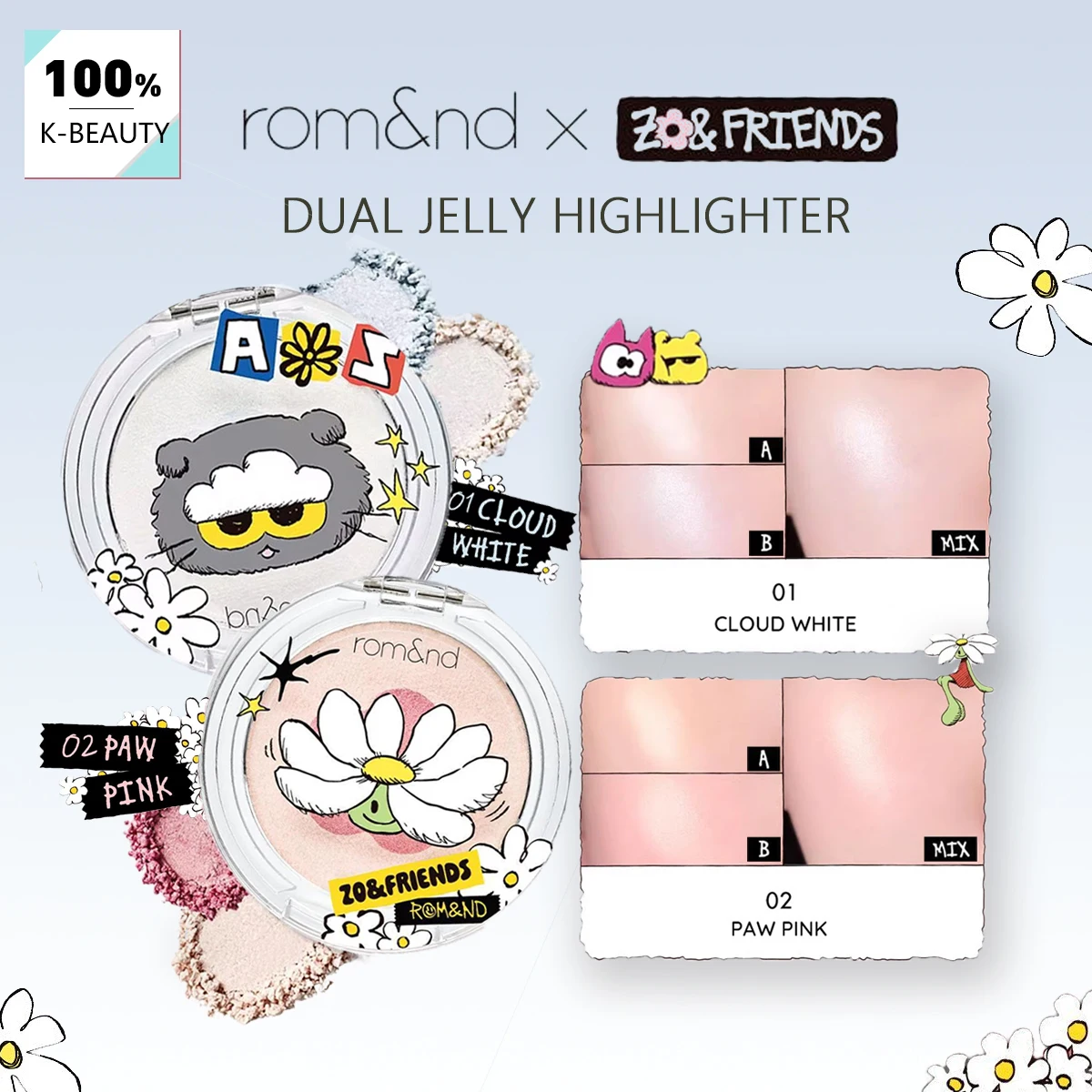 ром&нд X ZO&FRIENDS Двойной гелевый хайлайтер, увлажняющий и нелипкий, естественный сияющий блеск, нанесение пальцем, K-Beauty, корейская косметика
ром&нд X ZO&FRIENDS Двойной гелевый хайлайтер, увлажняющий и нелипкий, естественный сияющий блеск, нанесение пальцем, K-Beauty, корейская косметика