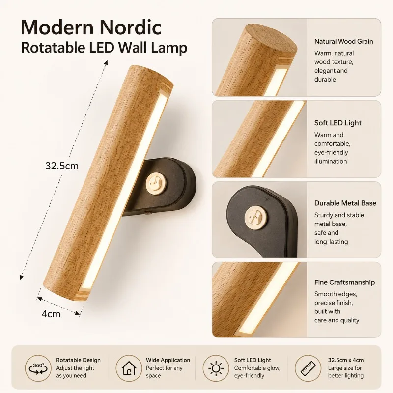 Nordic Wood Wall Light LED Rotatable Bar Sconce Modern Natural for Bedroom Bedside Study Living Room Home Background Wall Light
Nordic Wood Wall Light LED Rotatable Bar Sconce Modern Natural for Bedroom Bedside Study Living Room Home Background Wall Light