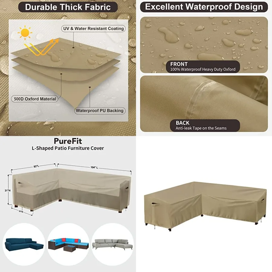 Outdoor Sectional Sofa Cover Waterproof L Shaped Patio Furniture Covers for Deck, Lawn and Backyard, 83x104 Left Facing
Outdoor Sectional Sofa Cover Waterproof L Shaped Patio Furniture Covers for Deck, Lawn and Backyard, 83x104 Left Facing