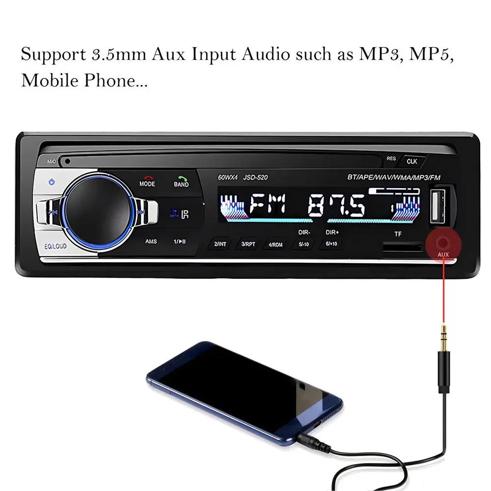 Car Radio Stereo Player Digital Bluetooth MP3 Player JSD-520 60Wx4 FM Audio Stereo Music USB/SD with In Dash AUX Input
Car Radio Stereo Player Digital Bluetooth MP3 Player JSD-520 60Wx4 FM Audio Stereo Music USB/SD with In Dash AUX Input