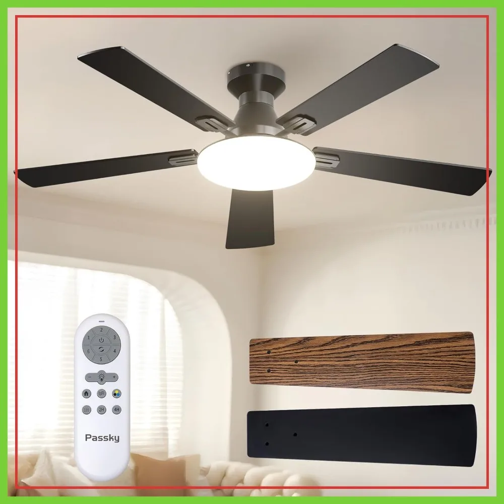 52 inch Flush Mount Ceiling Fan with Light and Remote Control, Low Profile, Reversible DC Motor, Dimmable 3CCT, Noiseless, Black
52 inch Flush Mount Ceiling Fan with Light and Remote Control, Low Profile, Reversible DC Motor, Dimmable 3CCT, Noiseless, Black