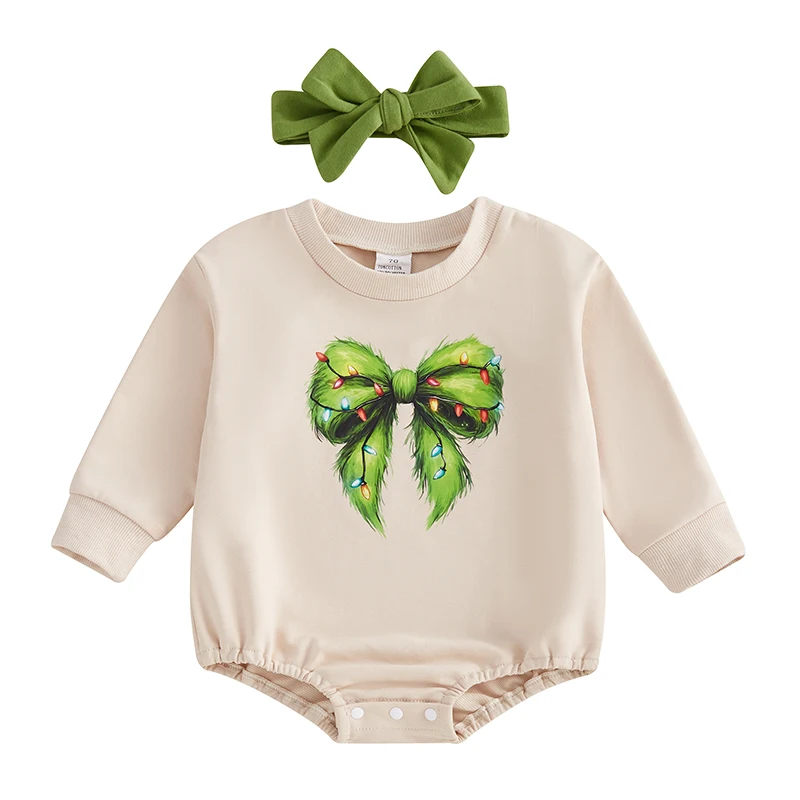 Baby Girl Fall Sweatshirt Romper Bow Print Long Sleeve Crew Neck Bubble Jumpsuit with Headband
Baby Girl Fall Sweatshirt Romper Bow Print Long Sleeve Crew Neck Bubble Jumpsuit with Headband
