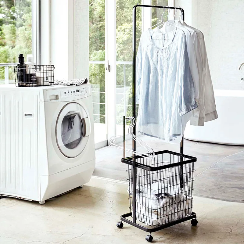 Mobile metal clothing storage rack clean clothes dirty clothes basket balcony drying clothes artifact
Mobile metal clothing storage rack clean clothes dirty clothes basket balcony drying clothes artifact