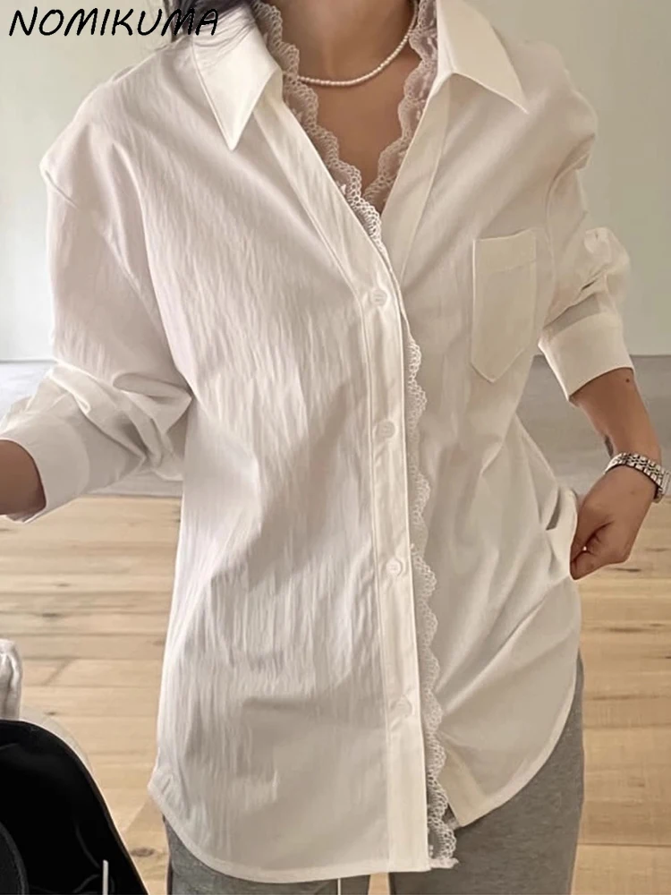 Nomikuma Korean Chic Spring New Niche Design with Lace Spliced Casual Long Sleeved Shirt Top for Women
Nomikuma Korean Chic Spring New Niche Design with Lace Spliced Casual Long Sleeved Shirt Top for Women