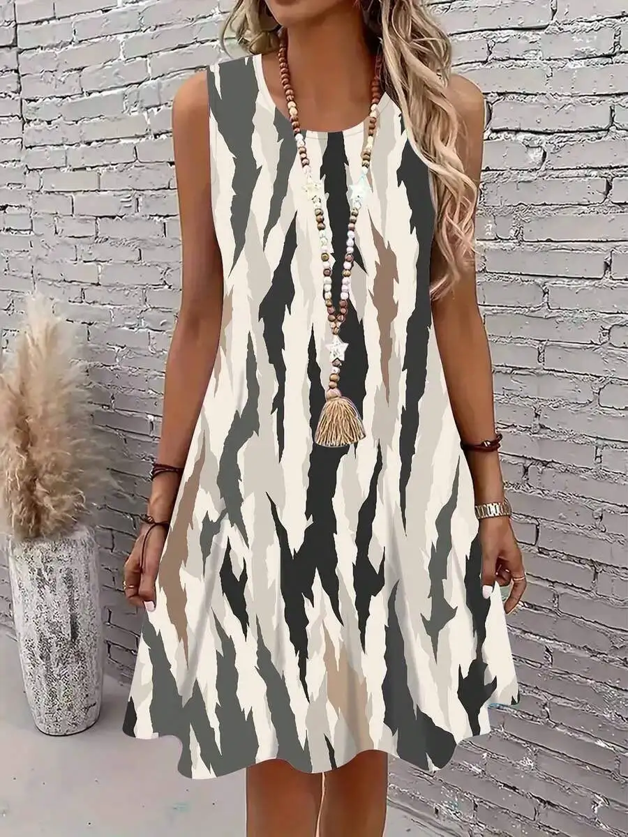 Sleeveless Abstract Print Shift Dress Round Neck Loose Fit Casual
Sleeveless Abstract Print Shift Dress Round Neck Loose Fit Casual