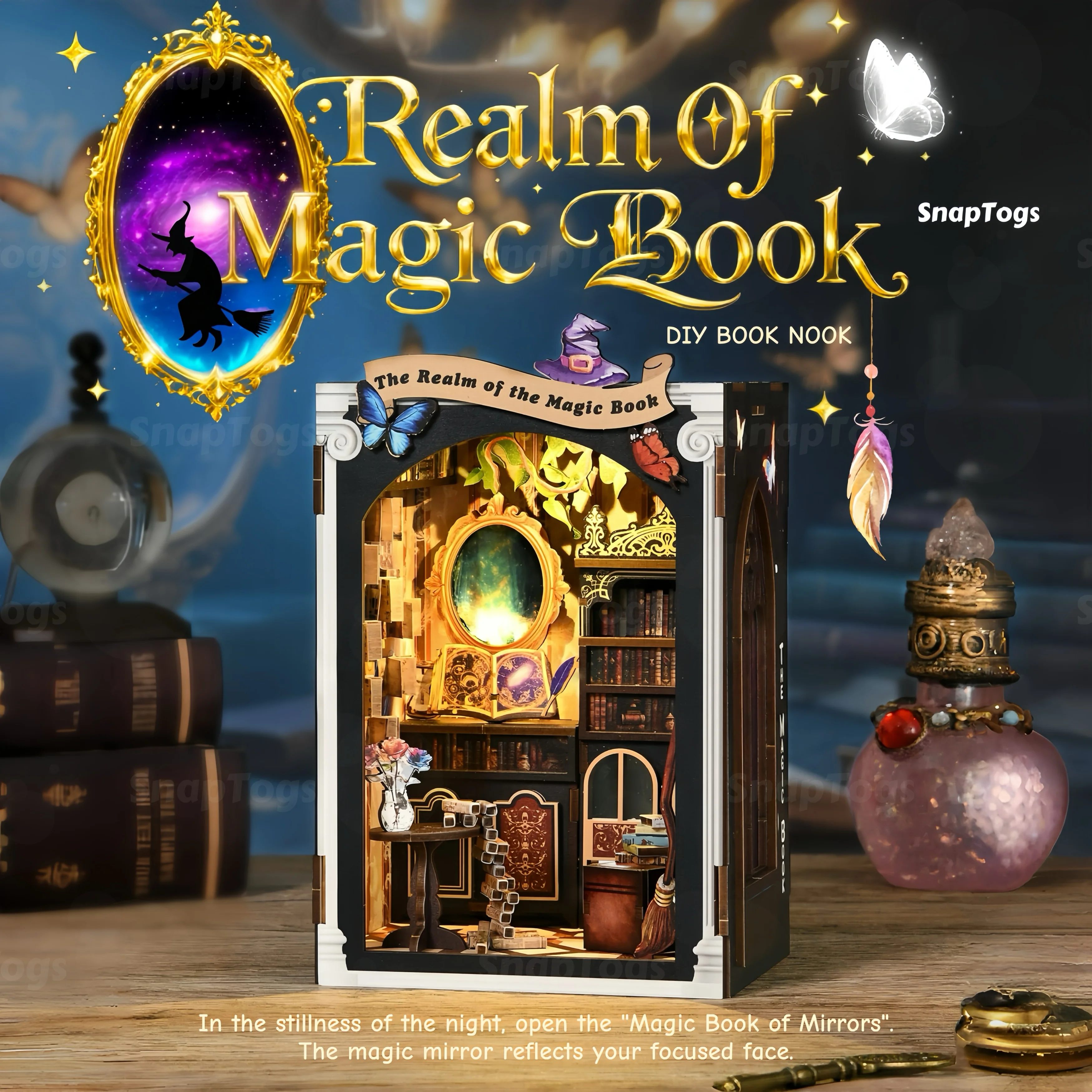SnapTogs Magical Booknook Handmade Tiny Doll House DIY Miniature House Retro Hollow Design Enchanted Roombox with Witchy Decor
SnapTogs Magical Booknook Handmade Tiny Doll House DIY Miniature House Retro Hollow Design Enchanted Roombox with Witchy Decor