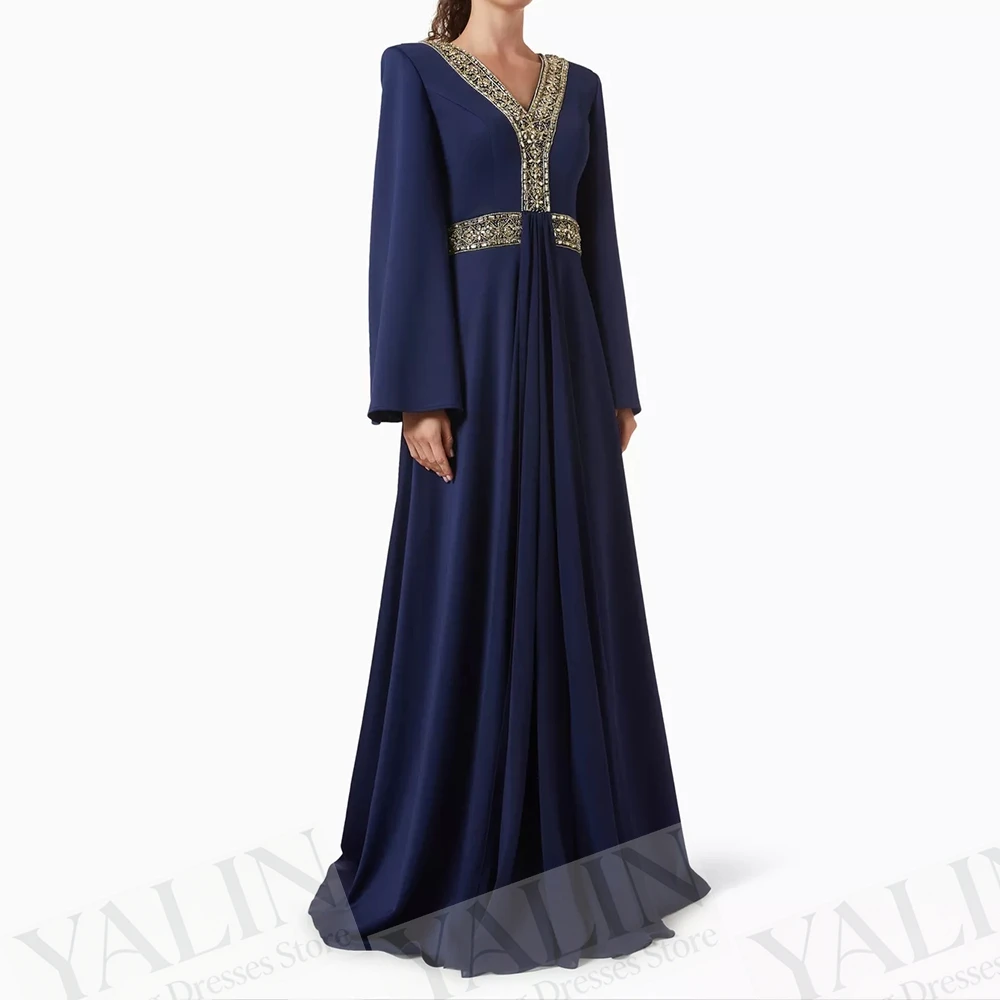 Women's Mermaid Evening Dresses Floor-length V-neck Full Sleeve Prom Gown Fashion Crystal Simple Draped Customized Gowns
Women's Mermaid Evening Dresses Floor-length V-neck Full Sleeve Prom Gown Fashion Crystal Simple Draped Customized Gowns