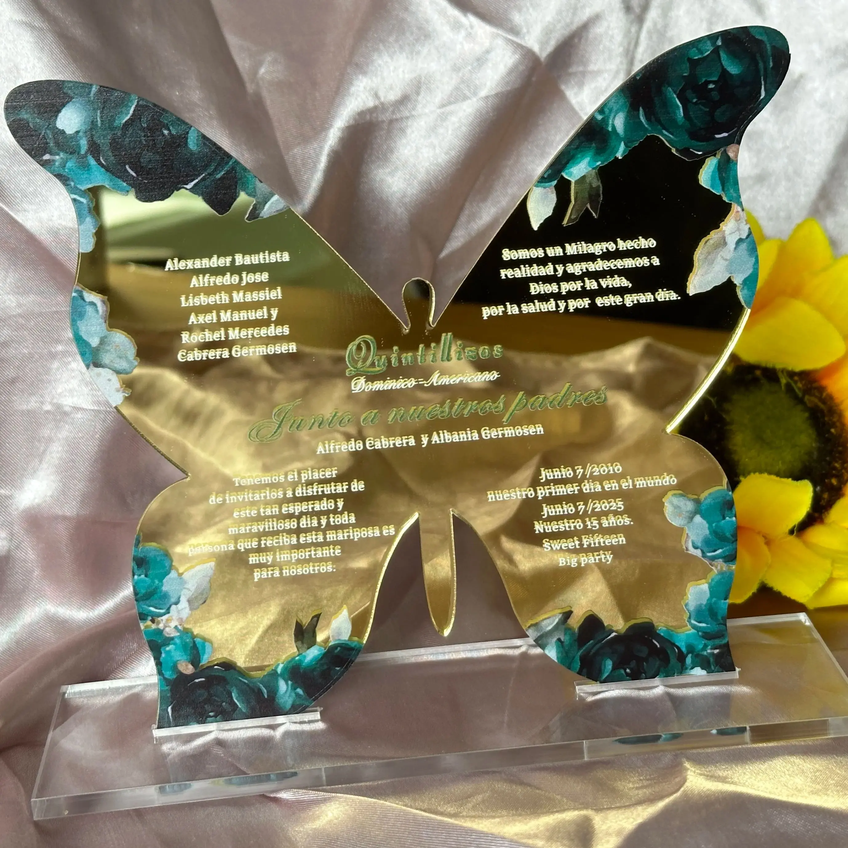 10pcs Custom Butterfly Acrylic Quinceanera Invitation Card,Mirror Gold 16th Birthday Invitation for Party Gift Favor Decoration
10pcs Custom Butterfly Acrylic Quinceanera Invitation Card,Mirror Gold 16th Birthday Invitation for Party Gift Favor Decoration