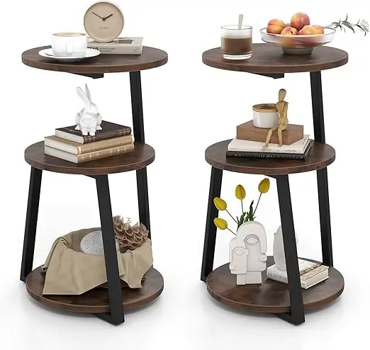 Round End Table Set o 2, Industrial Side Table with Sturdy Metal e, Coee Table, 3-Tier Bede Table or Bedroom, Living Room, Couch
Round End Table Set o 2, Industrial Side Table with Sturdy Metal e, Coee Table, 3-Tier Bede Table or Bedroom, Living Room, Couch