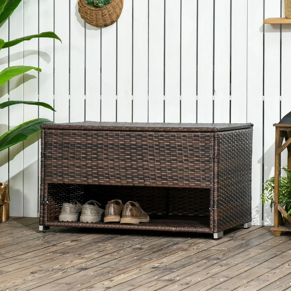 outdoor deck box & shoe storage, pe rattan wicker towel rack with liner for indoor/outdoor use, brown
outdoor deck box & shoe storage, pe rattan wicker towel rack with liner for indoor/outdoor use, brown