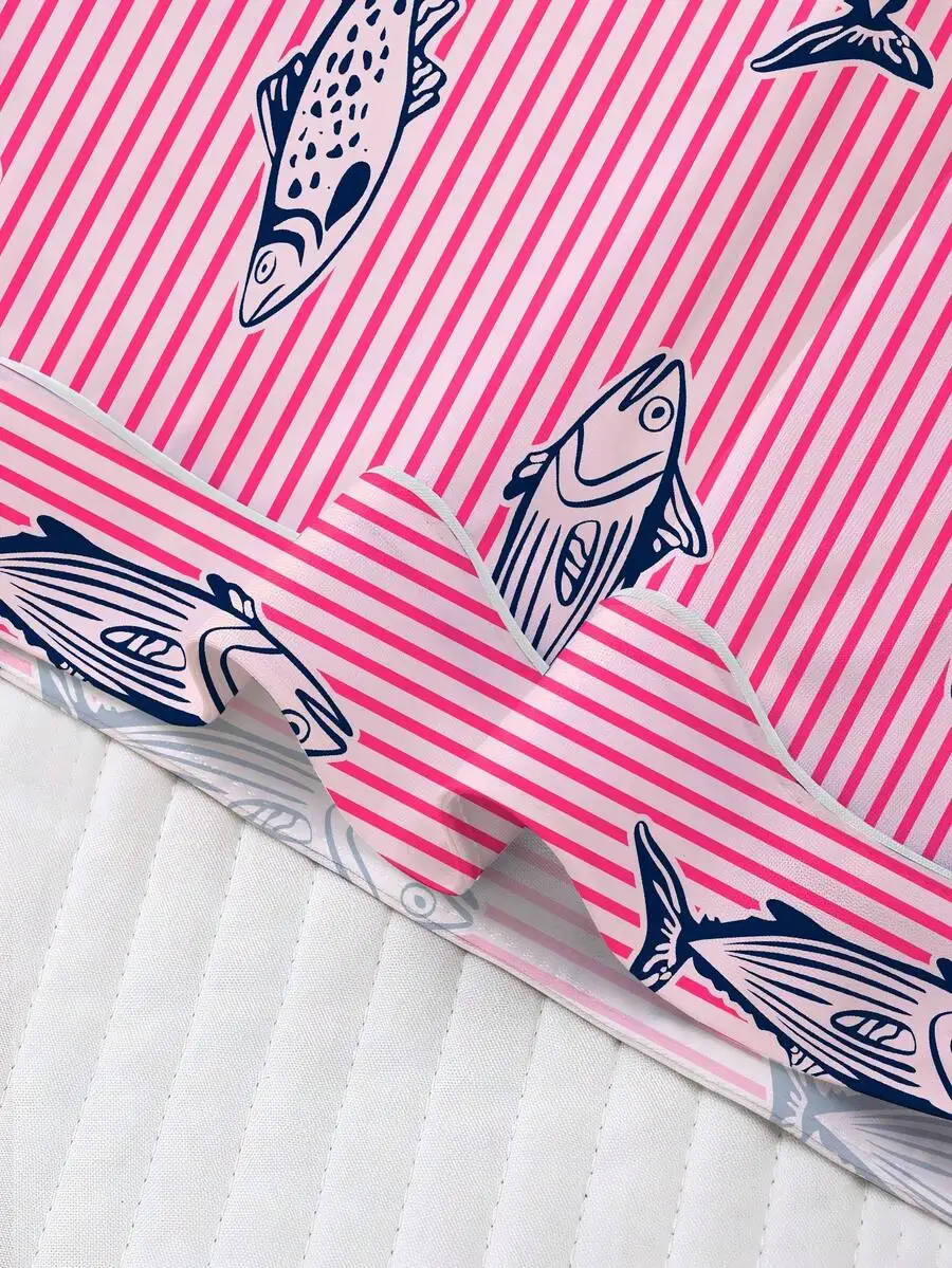 Womens 2-Piece Sleepwear Set With Fish Print Striped Pattern Short Sleeve Shirt And Elastic Shorts
Womens 2-Piece Sleepwear Set With Fish Print Striped Pattern Short Sleeve Shirt And Elastic Shorts