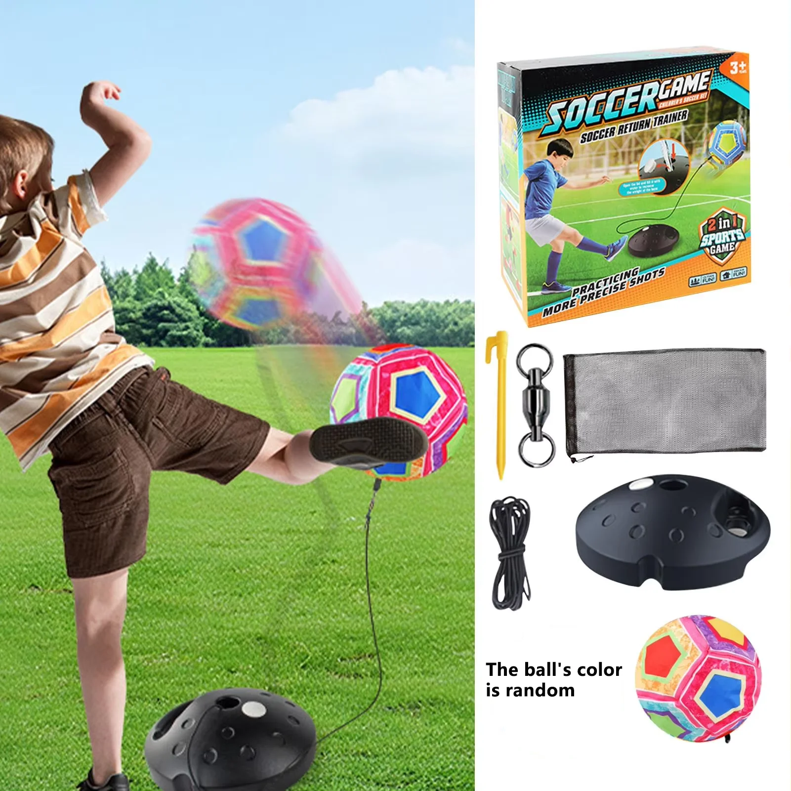 Soccer Return Trainer Kit, 2-in-1 Sports Game, Multicolor Inflatable Ball, Kids Outdoor Training Toy
Soccer Return Trainer Kit, 2-in-1 Sports Game, Multicolor Inflatable Ball, Kids Outdoor Training Toy