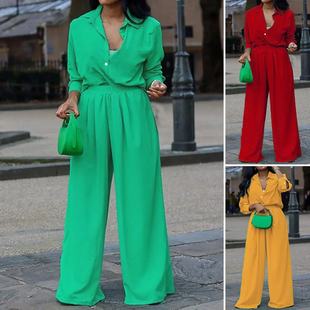 2 Pcs/Set Women Tops Pants Set Long Sleeves Buttons Cardigan Solid Color Wide Leg Skin-touch Blouse Trousers Suit Female Clothes
2 Pcs/Set Women Tops Pants Set Long Sleeves Buttons Cardigan Solid Color Wide Leg Skin-touch Blouse Trousers Suit Female Clothes