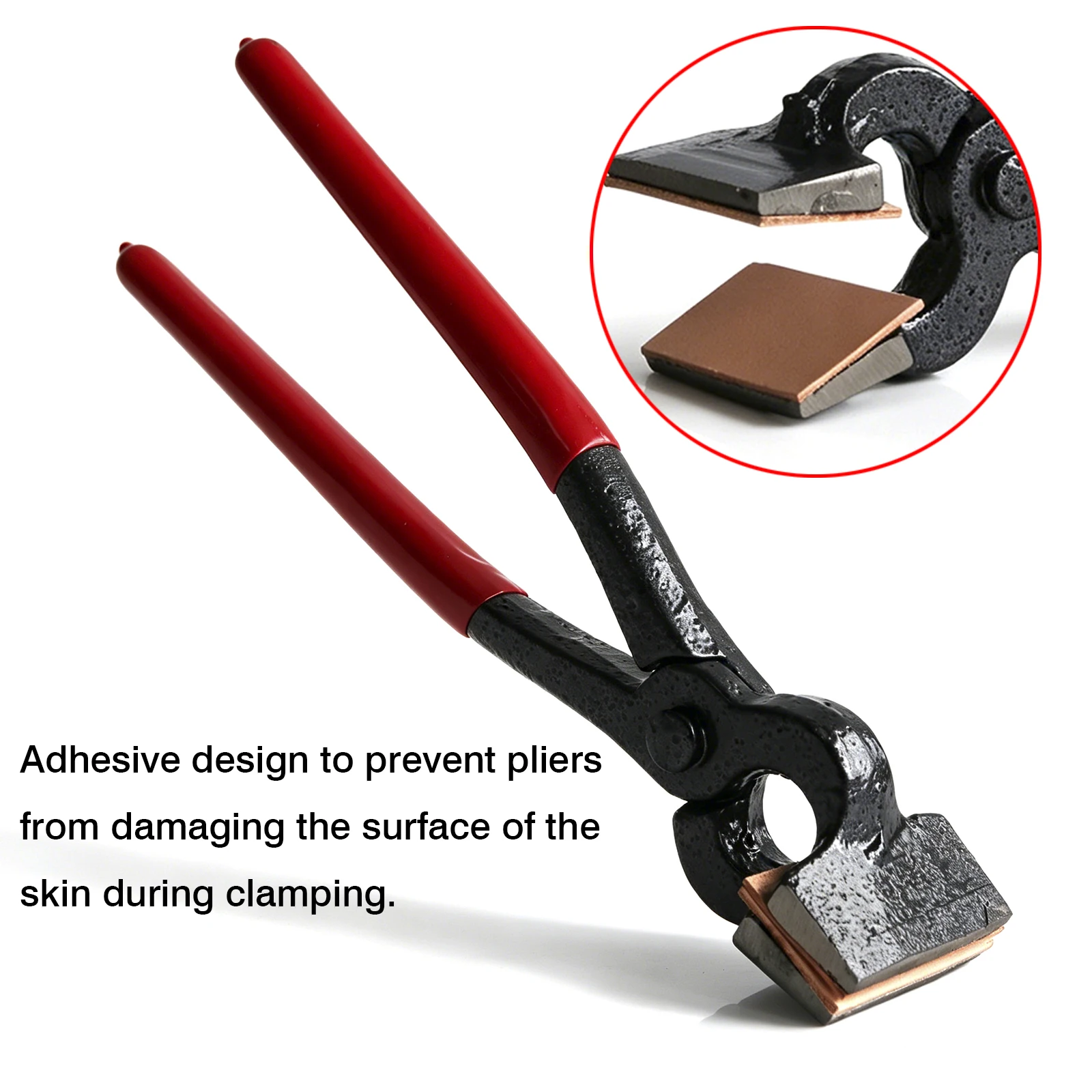 Anti-Scratch Leather Working Clamping Pliers with Copper Protective Pad Red Insulated Handle DIY Leather Craft Hand Clamp Tool
Anti-Scratch Leather Working Clamping Pliers with Copper Protective Pad Red Insulated Handle DIY Leather Craft Hand Clamp Tool