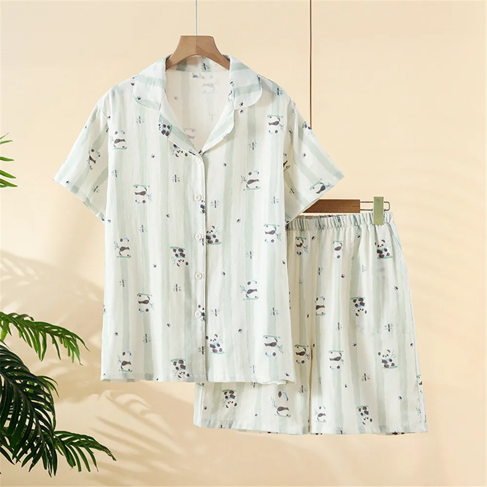 Summer Women's Panda Print Cotton Short Sleeved Shorts 2 Pcs Set Home Wear Pajamas Cardigan Tops Shorts Pijamas Women
Summer Women's Panda Print Cotton Short Sleeved Shorts 2 Pcs Set Home Wear Pajamas Cardigan Tops Shorts Pijamas Women