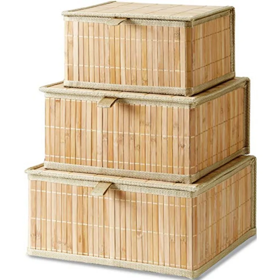 Bamboo Decorative Storage Boxes - Set of 3 Woven Lined Storage Basket with Lids Beige Wicker Lidded Baskets for Home Kitchen Sh
Bamboo Decorative Storage Boxes - Set of 3 Woven Lined Storage Basket with Lids Beige Wicker Lidded Baskets for Home Kitchen Sh