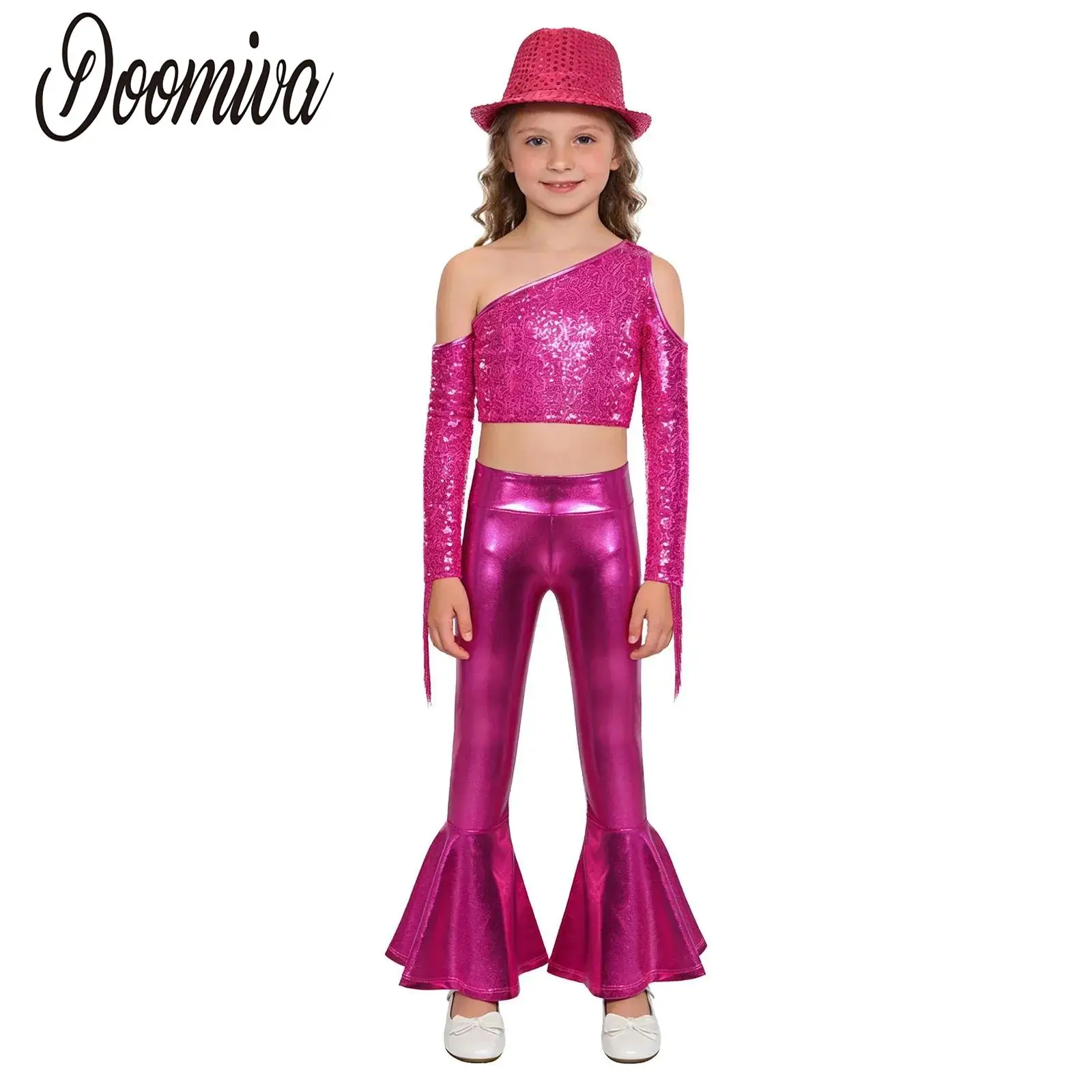 Детские костюмы для девочек в стиле диско 70-х годов, для джазовых танцев, сценические, с длинными рукавами, блестящие, с пайетками и бахромой, укороченный топ с брюками и шляпой
Детские костюмы для девочек в стиле диско 70-х годов, для джазовых танцев, сценические, с длинными рукавами, блестящие, с пайетками и бахромой, укороченный топ с брюками и шляпой