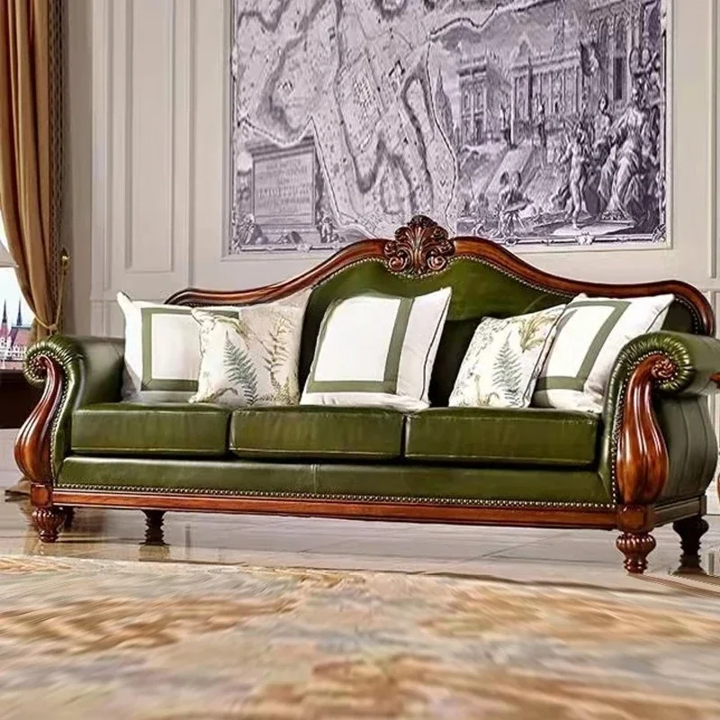 American Leather Sofa Solid Wood Carved Sofa Combination Leather Living Room Luxury Retro Furniture
American Leather Sofa Solid Wood Carved Sofa Combination Leather Living Room Luxury Retro Furniture