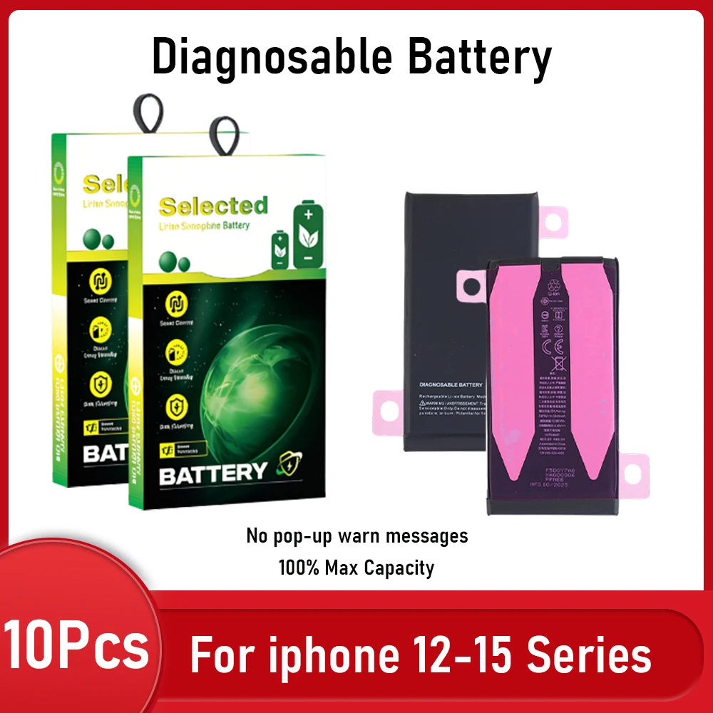 10PCS Diagnosable Battery with Sticker for iPhone 12 13 Mini Pro Max 14 15 Plus Pro Max 100% Healthy 0cycle Higher Capacity
10PCS Diagnosable Battery with Sticker for iPhone 12 13 Mini Pro Max 14 15 Plus Pro Max 100% Healthy 0cycle Higher Capacity