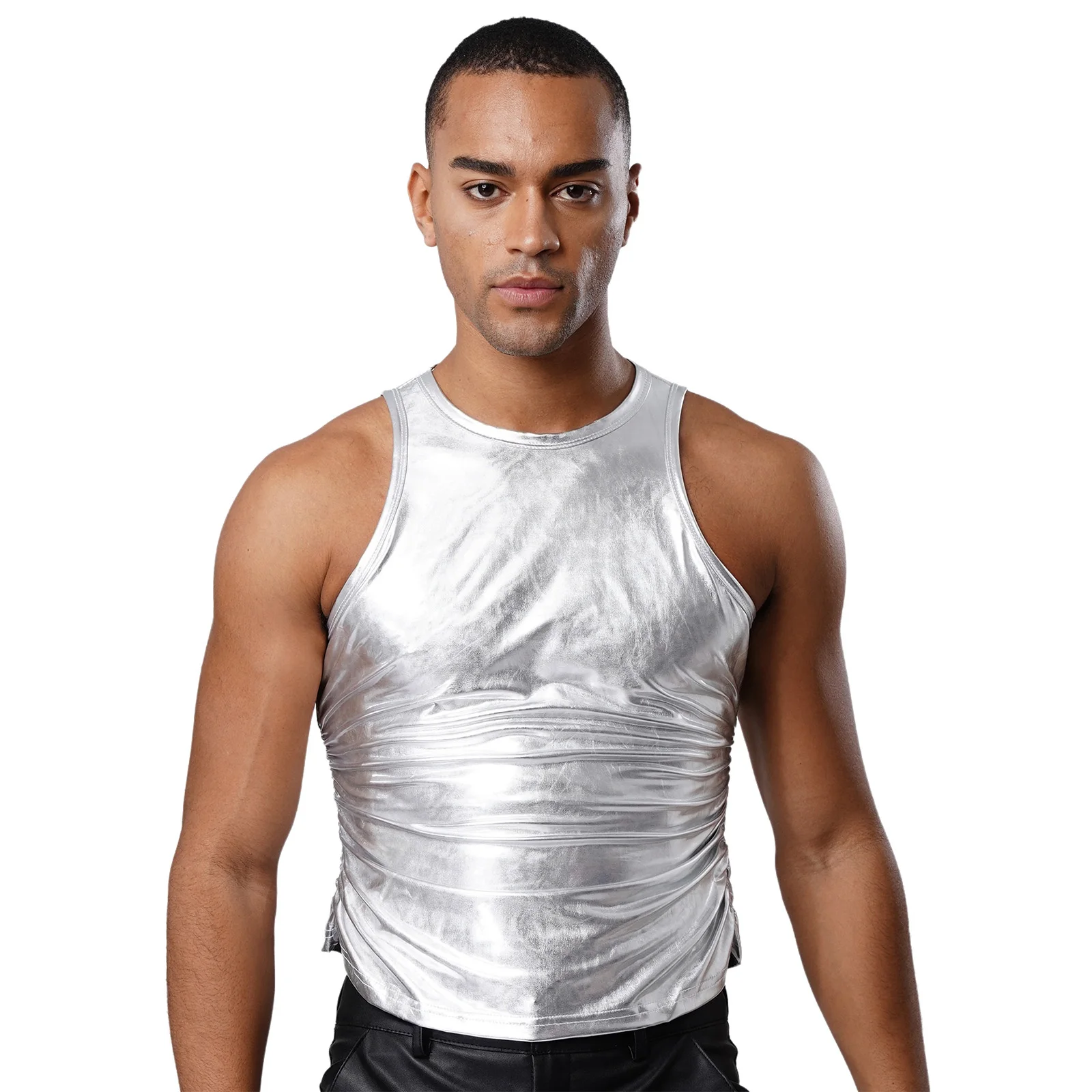Adult Men's Shiny Glossy Tank Tops Sleeveless Ruched Slim-fit Vest Metallic Fashion Party Bar Club Dance Performance Crop Tops
Adult Men's Shiny Glossy Tank Tops Sleeveless Ruched Slim-fit Vest Metallic Fashion Party Bar Club Dance Performance Crop Tops