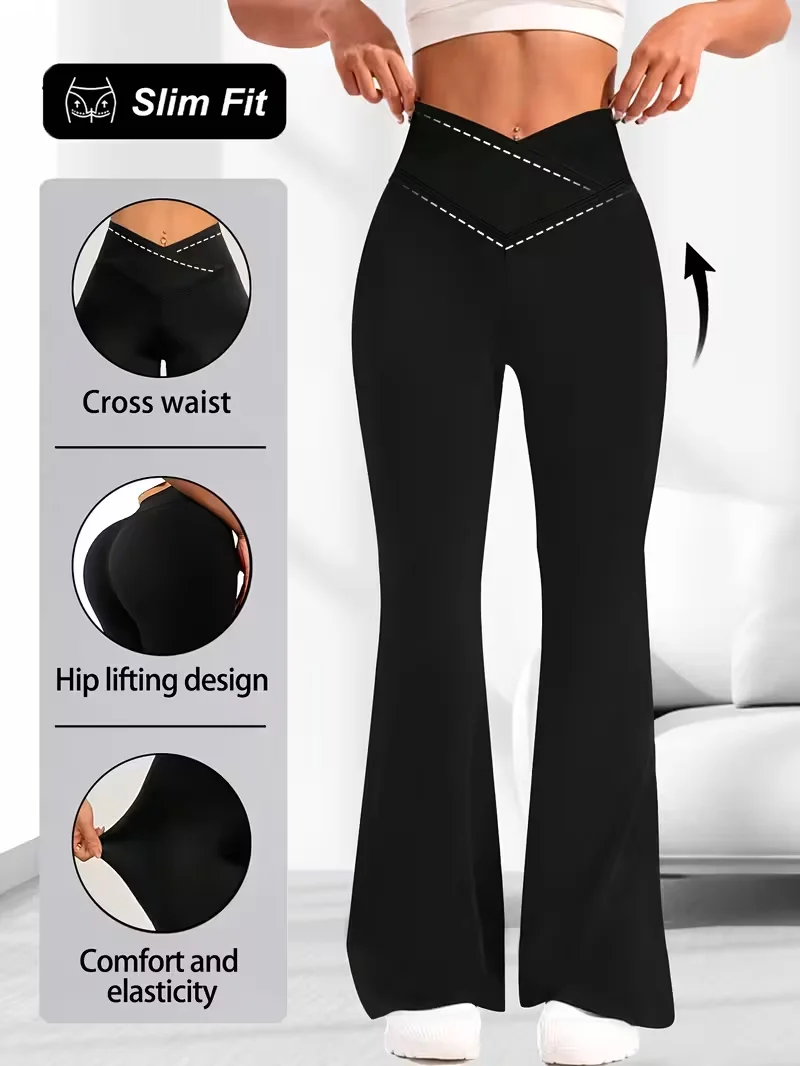 Women Slim High Waist Flare Pants Cross Waist Fashion Design Smooth Silky Fabric Breathable Stretchy Solid Color Casual Yoga Pan
Women Slim High Waist Flare Pants Cross Waist Fashion Design Smooth Silky Fabric Breathable Stretchy Solid Color Casual Yoga Pan