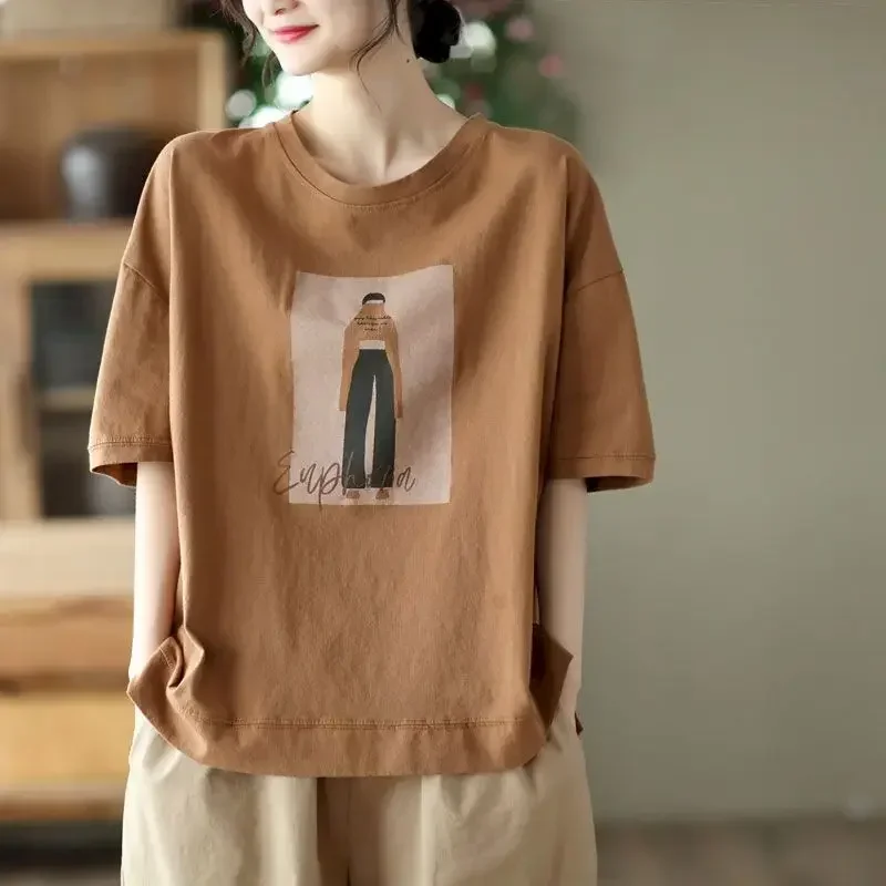 100% Cotton Loose T Shirt Women Retro Cartoon Print T-shirt Oversized Pullover Casual Short Sleeves TShirts Summer E8360
100% Cotton Loose T Shirt Women Retro Cartoon Print T-shirt Oversized Pullover Casual Short Sleeves TShirts Summer E8360