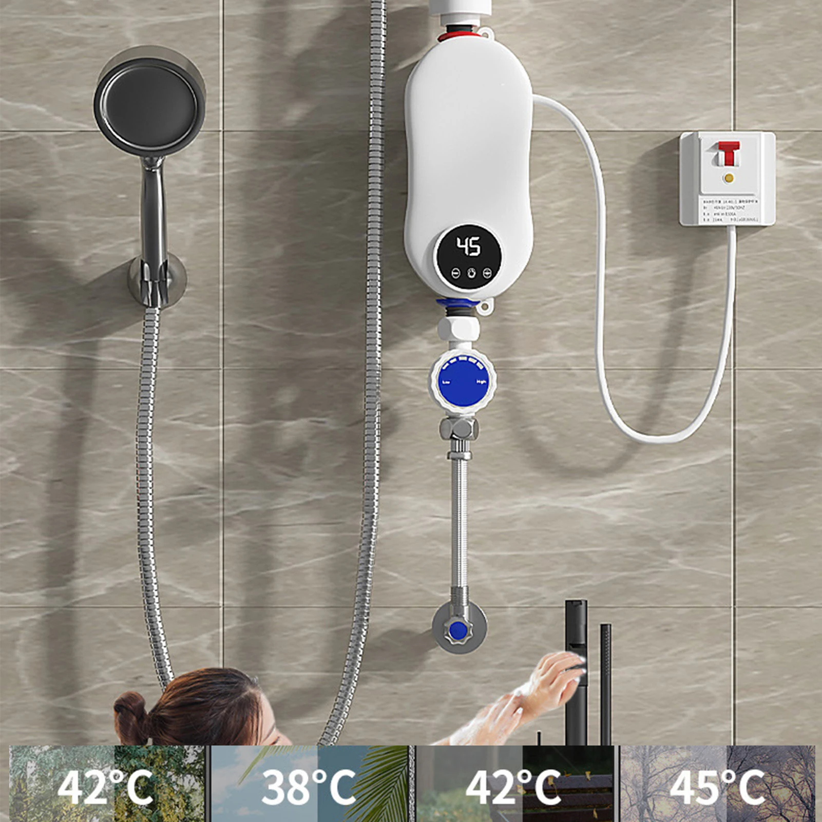 5500W Electric Instant Water Heater LED Screen Temperature Control 30-55°C IPX4 Waterproof Mini Tankless Water Heater Shower Kit
5500W Electric Instant Water Heater LED Screen Temperature Control 30-55°C IPX4 Waterproof Mini Tankless Water Heater Shower Kit