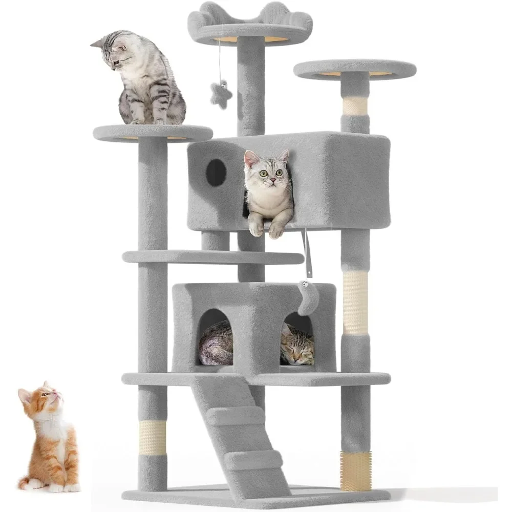 Large 54" Cat Tree Tower for Indoor Cats. Multi-Level Plush Condo with Scratching Posts, Dangling Ball for Fun.
Large 54" Cat Tree Tower for Indoor Cats. Multi-Level Plush Condo with Scratching Posts, Dangling Ball for Fun.