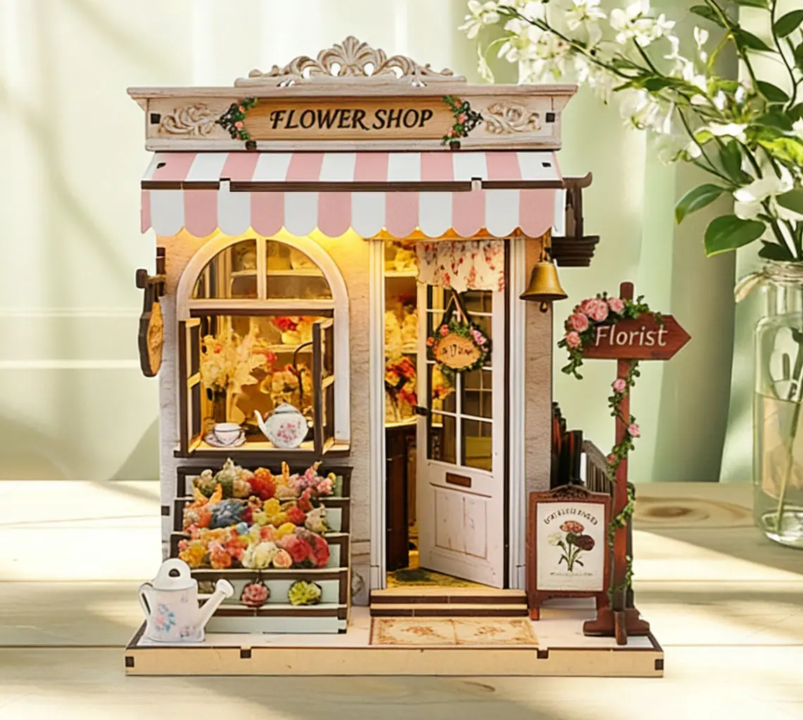 DIY Flower Shop Dollhouse Kit, 3D Wooden Miniature Building Model with LED Lights, Handmade Craft Kit & Decor
DIY Flower Shop Dollhouse Kit, 3D Wooden Miniature Building Model with LED Lights, Handmade Craft Kit & Decor