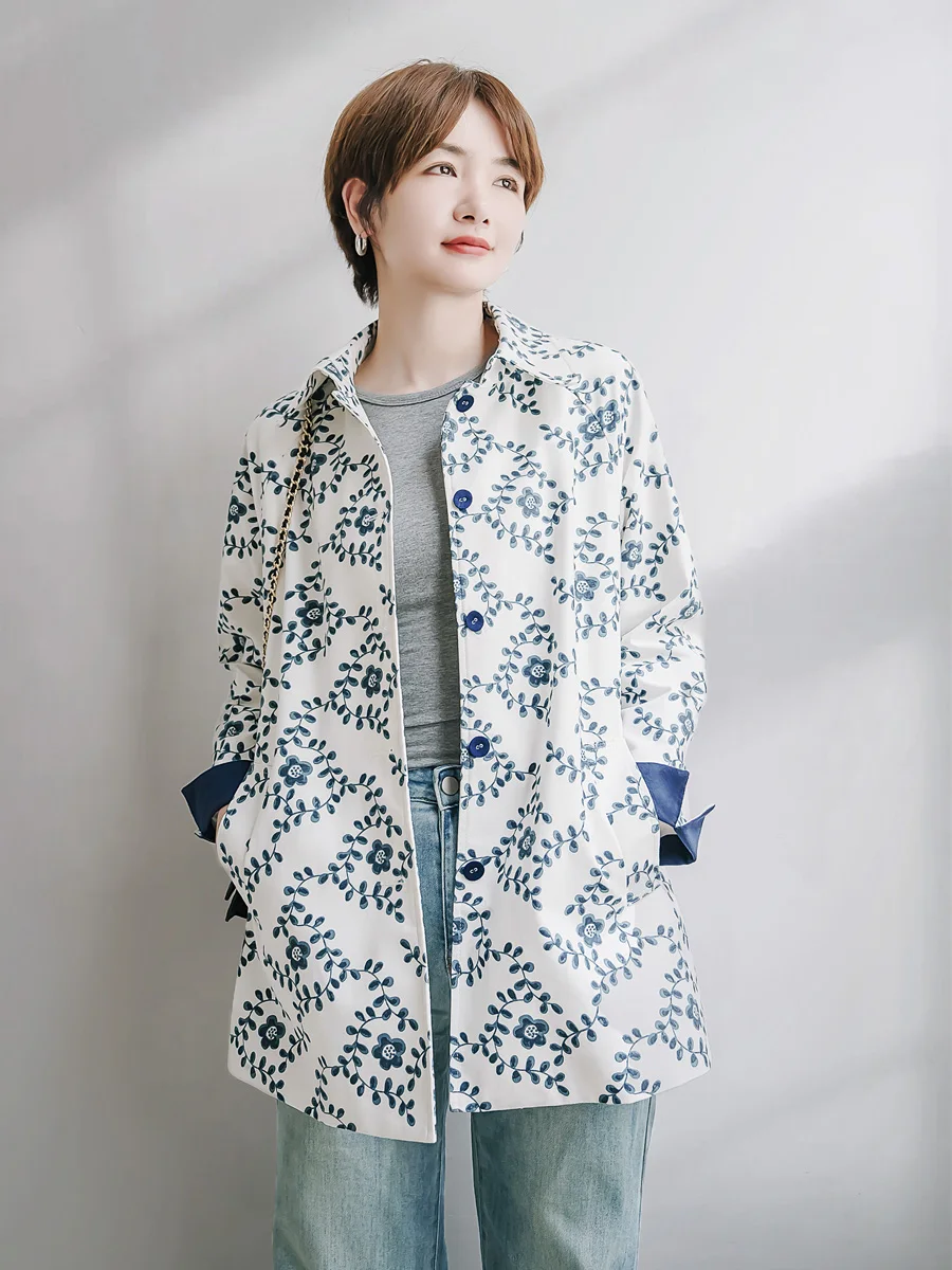 Loose Cotton Linen Women's Coat Korean Sle Blue Porcelain Print Casual Long Sve Mid-Length Windbreaker Spring Autumn
Loose Cotton Linen Women's Coat Korean Sle Blue Porcelain Print Casual Long Sve Mid-Length Windbreaker Spring Autumn