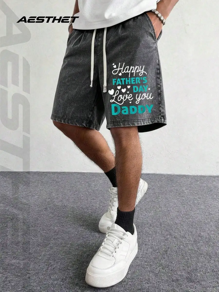 Mens Cotton Vintage Washed Shorts With Happy Fathers Day Print Casual Drawstring Shorts
Mens Cotton Vintage Washed Shorts With Happy Fathers Day Print Casual Drawstring Shorts