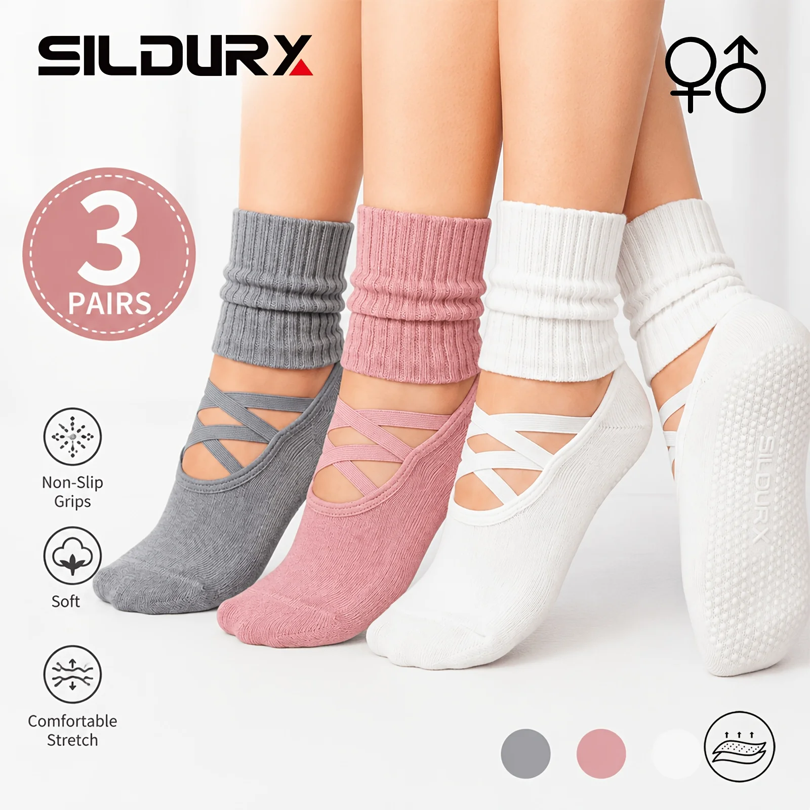 3 pairs of Pilates socks yoga socks with non-slip particles, women's style, suitable for fitness, ballet, dance and other sports.
3 pairs of Pilates socks yoga socks with non-slip particles, women's style, suitable for fitness, ballet, dance and other sports.