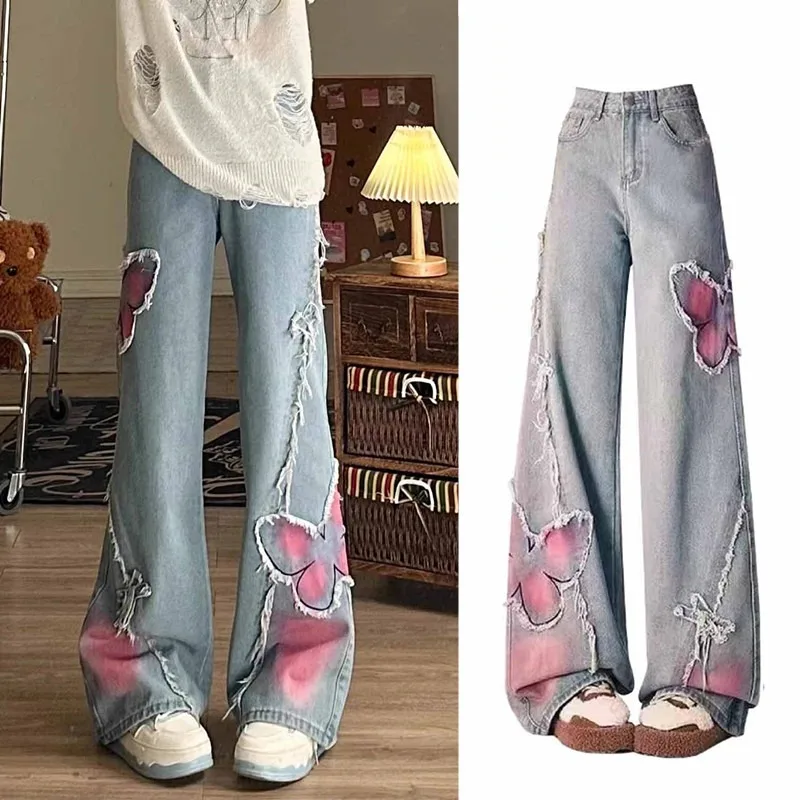 American Style Vintage Jeans Y2k High Waist Slim Wide Leg Streetwear Fashion Vaqueros Butterfly Patchwork Design Sense Pants
American Style Vintage Jeans Y2k High Waist Slim Wide Leg Streetwear Fashion Vaqueros Butterfly Patchwork Design Sense Pants