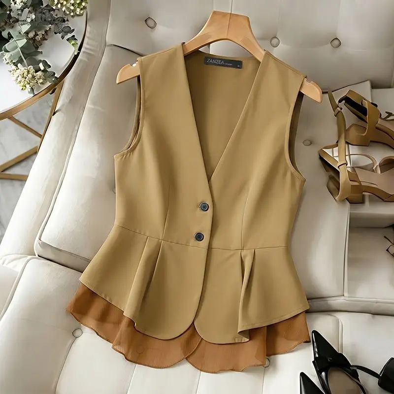ZANZEA Women Elegant Color-Blocked Chiffon Hem Vests V-Neck Button Up Sleeveless Shirts 2026 Summer Casual Office Commute Tops
ZANZEA Women Elegant Color-Blocked Chiffon Hem Vests V-Neck Button Up Sleeveless Shirts 2026 Summer Casual Office Commute Tops