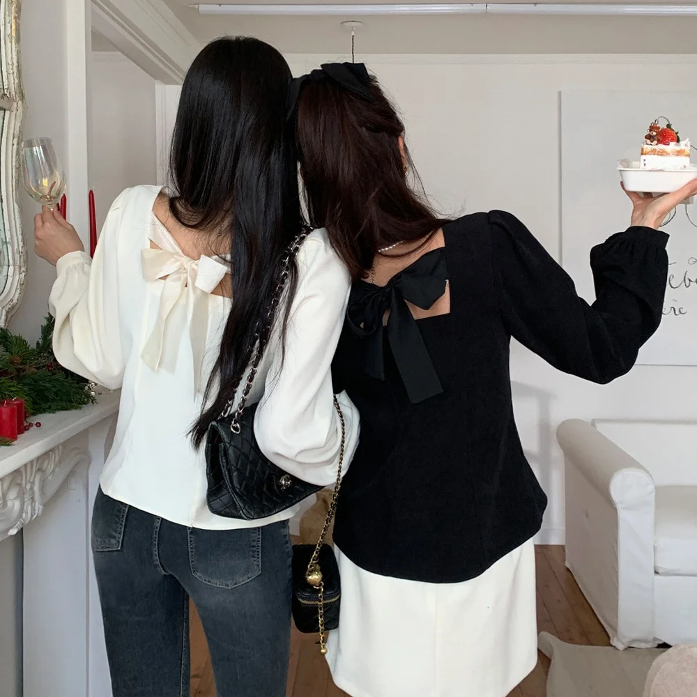 Korean Style Bubble Sleeve Shirt Women's Single Button Back Bowtie Atmosphere Feeling Casual Fashion Spring Autumn Winter Shirt
Korean Style Bubble Sleeve Shirt Women's Single Button Back Bowtie Atmosphere Feeling Casual Fashion Spring Autumn Winter Shirt