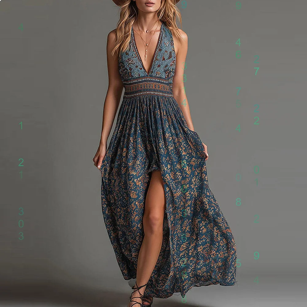 Bohemian Print V Neck Split Dress Sleeveless Jumpsuit Spring Summer Boho Maxi Dresses
Bohemian Print V Neck Split Dress Sleeveless Jumpsuit Spring Summer Boho Maxi Dresses