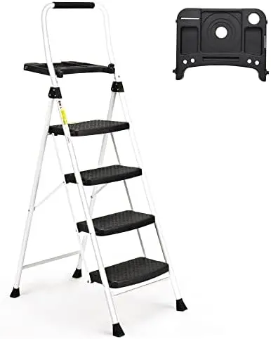 4-Step Folding Ladder with Tool Platform, 330LBS Capacity, Portable Steel Step Stool for Home Kitchen Office
4-Step Folding Ladder with Tool Platform, 330LBS Capacity, Portable Steel Step Stool for Home Kitchen Office
