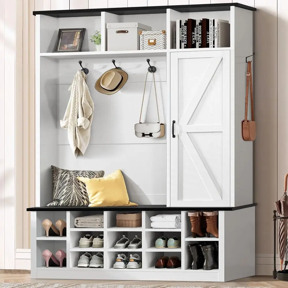 79 Inch Hall Tree with Shoe Storage, Farmhouse Mudroom Hall Tree with Bench and Shoe Storage, Shoe and Coat Rack for Entryway,
79 Inch Hall Tree with Shoe Storage, Farmhouse Mudroom Hall Tree with Bench and Shoe Storage, Shoe and Coat Rack for Entryway,