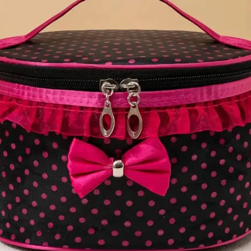 Elegant Large Portable Makeup Bag with Zipper, Bow Lace & Dot Print, Black Travel Cosmetic Organizer
Elegant Large Portable Makeup Bag with Zipper, Bow Lace & Dot Print, Black Travel Cosmetic Organizer