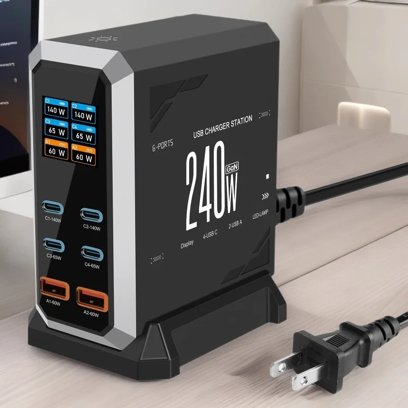 240W high-power multi-port charger, gallium nitride fast charging, desktop charging station, universal for mobile phones and
240W high-power multi-port charger, gallium nitride fast charging, desktop charging station, universal for mobile phones and