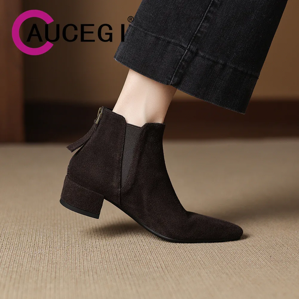 Aucegi New Autumn Winter Cow Suede Back Zipper Ankle Boots Fashion Pointed Toe Woman Thich High Heels Street Fashion Shoes
Aucegi New Autumn Winter Cow Suede Back Zipper Ankle Boots Fashion Pointed Toe Woman Thich High Heels Street Fashion Shoes