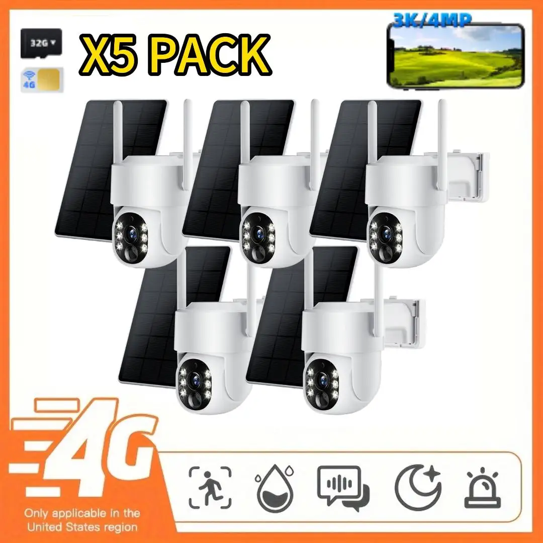 5PCS Solar Camera 4G LTE 4MP 3K No WiFi 360° AI Tracking Color Night Vision Built-in 4G SIM & SD
5PCS Solar Camera 4G LTE 4MP 3K No WiFi 360° AI Tracking Color Night Vision Built-in 4G SIM & SD